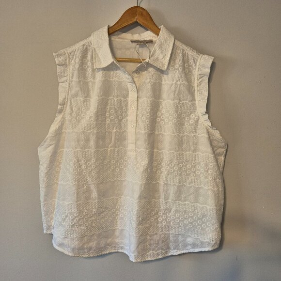 NWOT Loft White Eyelet Sleeveless Top Size XXL - Picture 2 of 11